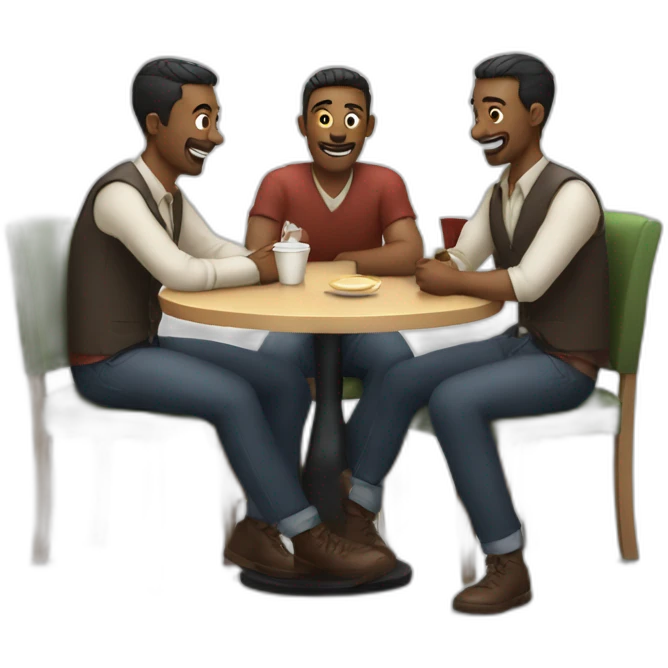 Four men in cafe emoji
