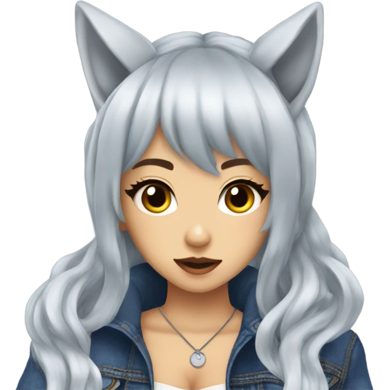 werewolf hime gyaru girl, wolf ears, jeans coat emoji