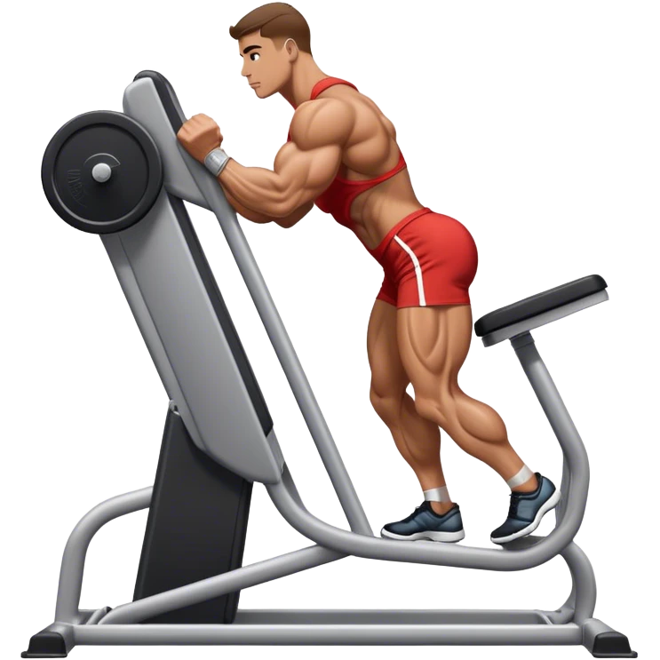 side-view bodybuilder using gym calf-raise machine emoji