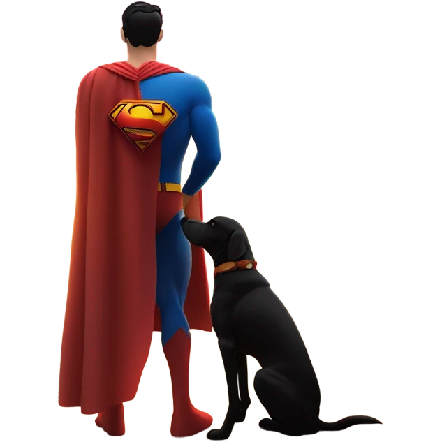 Superman with a dog in a sunset I. Santorini emoji