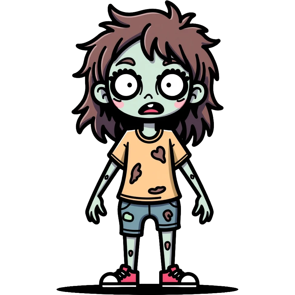 zombie girl with messy hair, pale skin, and torn clothes emoji