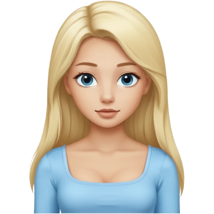 pretty girl blonde long hair makeup baby blue skin tight square neckline long sleeve top emoji