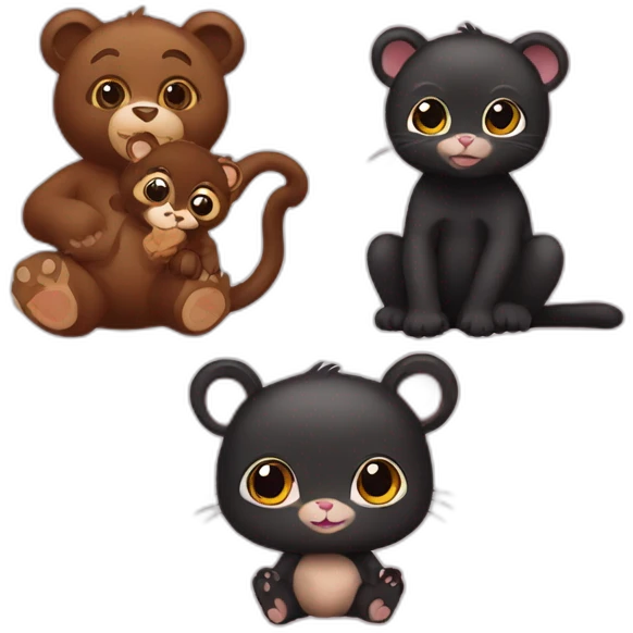 Black female cat litle bear and baby monkey emoji