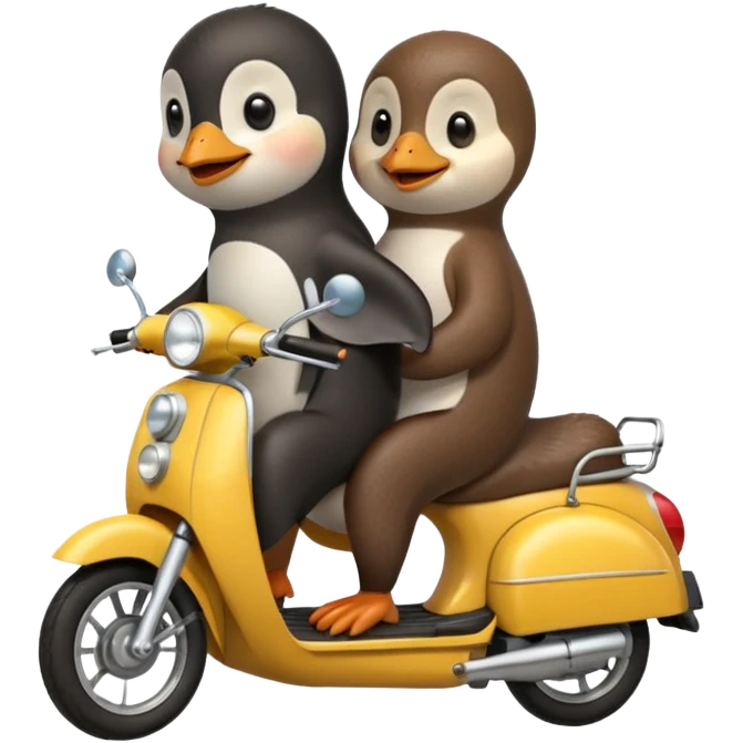Penguin and otter on moped emoji