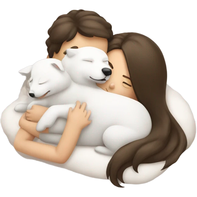 Brunette girl sleeping with samoed  emoji