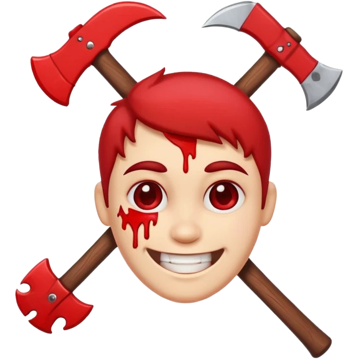 Crossed axes with blood, small cartoon emoji, no background emoji