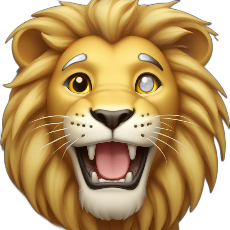 beaming face lion with smiling eyes (robust and muscular build, showcasing its strength and dominance. - Its fur will be a rich golden color) emoji