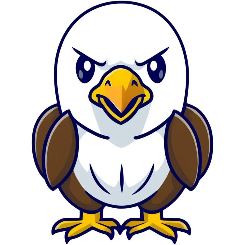 bald eagle with open beak from front view, white head, yellow beak emoji