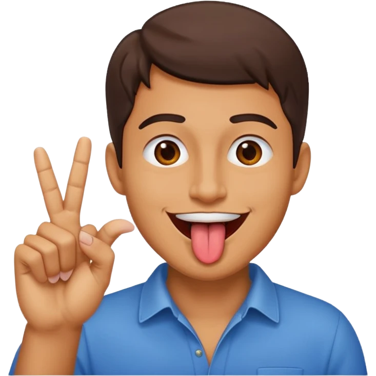 Man making v shape with fingers and tongue sticking out of mouth emoji