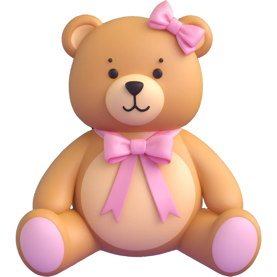 Stuffed teddy bear with light pink ribbon tied in a bow around its neck emoji