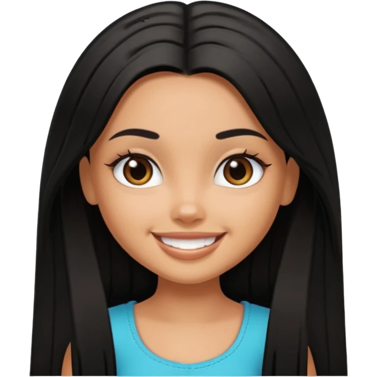 a pretty tan bratz girl with black long straight hair smiling emoji