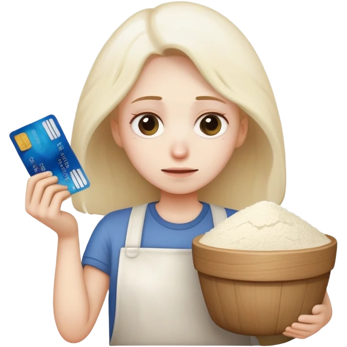 exhausted face holding a credit card with pile of flour in front emoji
