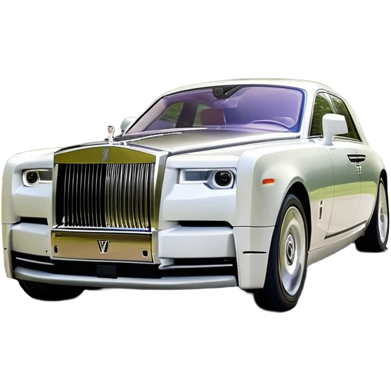Rolls-Royce Phantom (2022) – cinematic-realistic Rolls-Royce Phantom emoji, its polished silver frame glistening under the sun as it glides down a winding, tree-lined road. The iconic Spirit of Ecstasy hood ornament stands proudly, the V12 engine hums silently as the car cuts through the serene countryside, embodying elegance and power. emoji