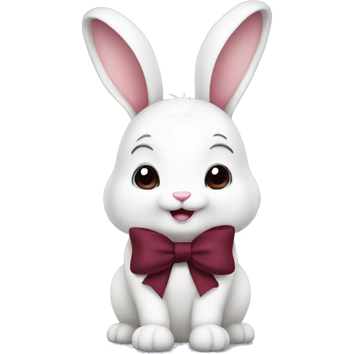 Cute white bunny with a big burgundy bow  emoji