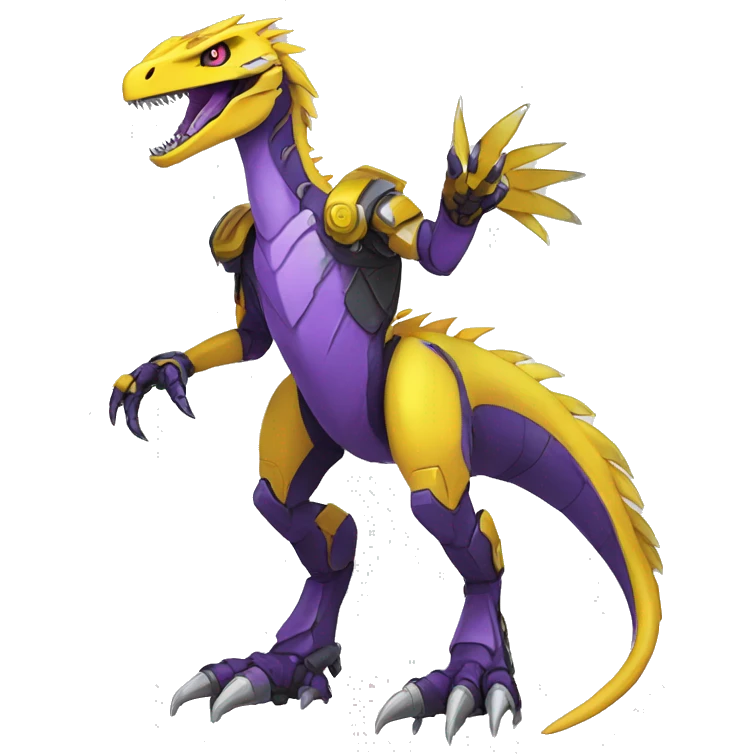  Edgy Purple Yellow Digimon-Fakemon-Velociraptor-Dragon-Mecha full body emoji