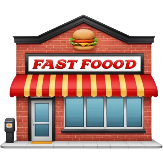 front of fast food building with awning, windows, and a glass door in the center emoji
