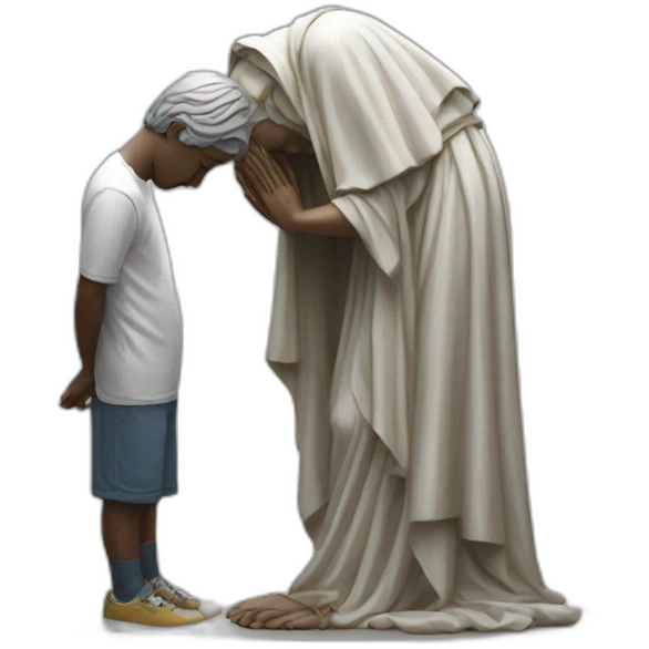 Man bowing to Virgin Mary statue emoji
