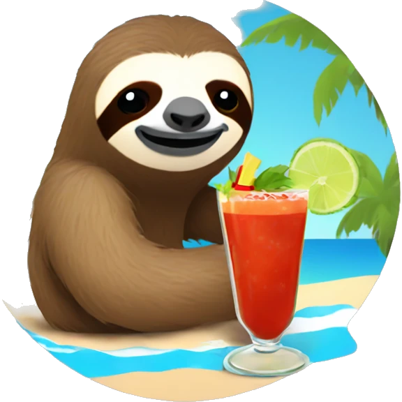 Sloth on a beach drinking a Bloody Mary  emoji