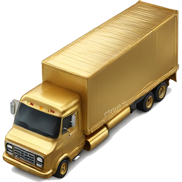 Side view of 1976 very very long 40 foot long mail delivery truck shaped like Princess Leia in gold outfit shaped truck emoji