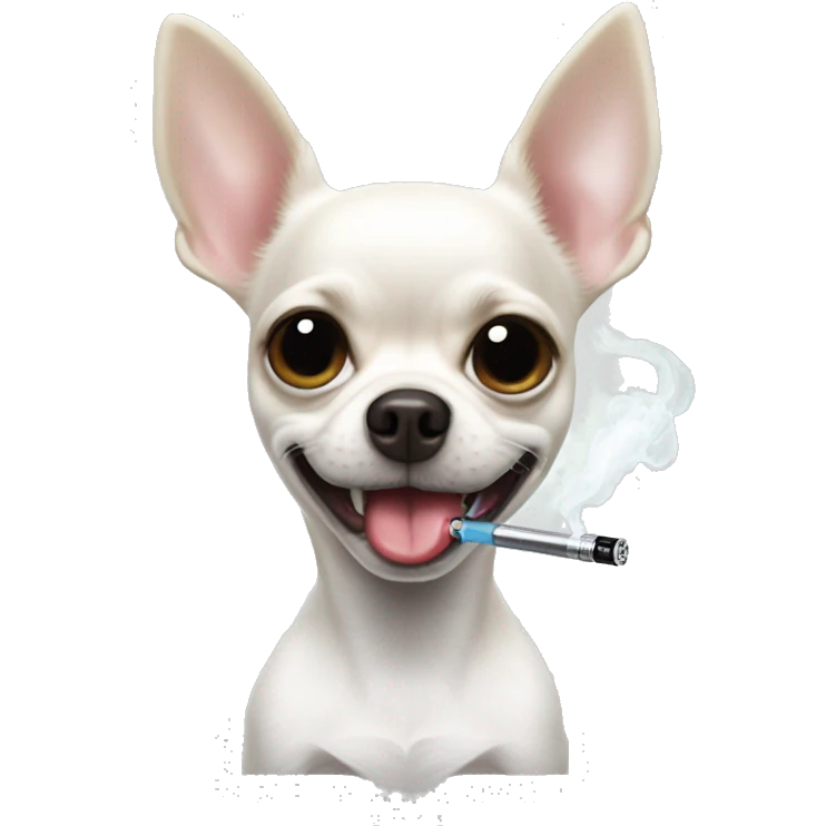 A white chihuahua holding a vape in mouth emoji