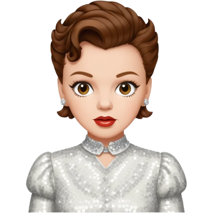 Judy Garland with brown hair, white sequin outfit emoji