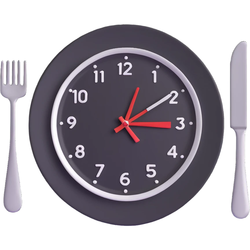 empty plate with a clock overlay, representing intermittent fasting emoji