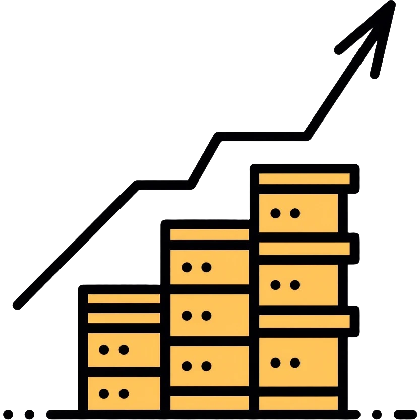 stacked coins with upward arrow showing growing value emoji