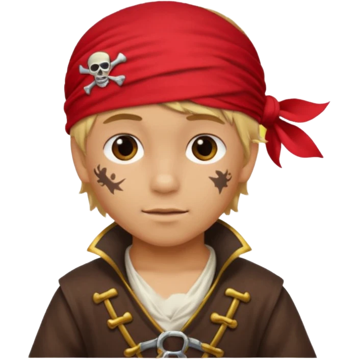 light brown Hispanic boy with blond hair that is dressed as a pirate emoji