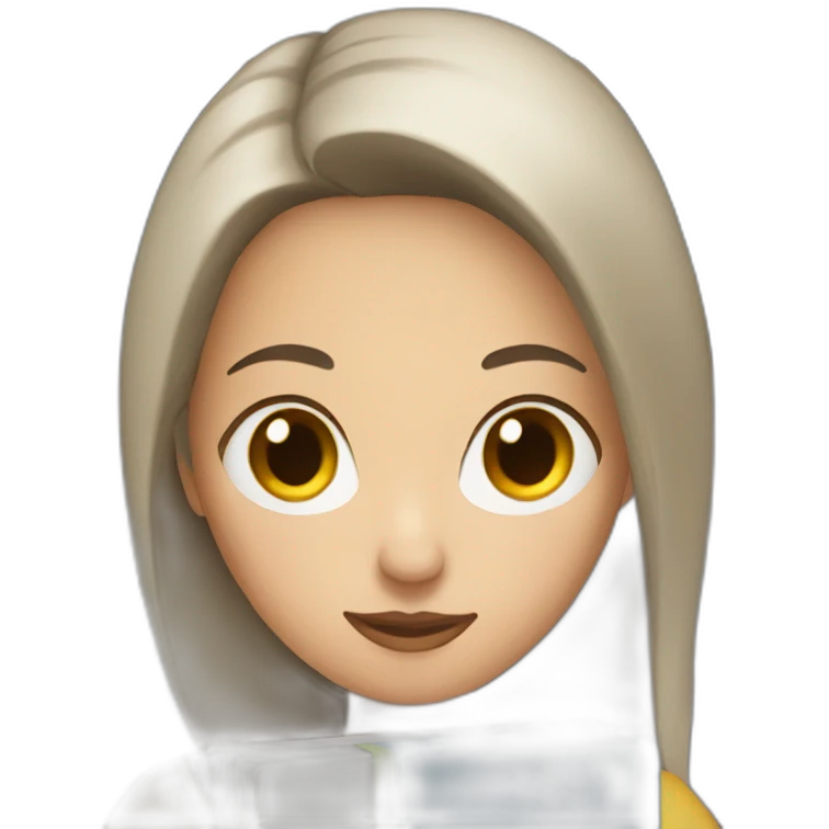 White woman with dark brown hair holding a book emoji