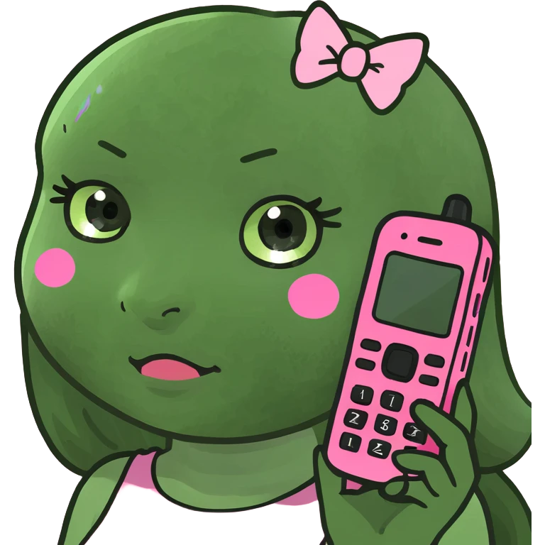 kawaii girl scrolling on pink cell phone emoji