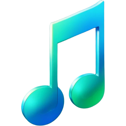 music icon, shining, 3D gradient blue to green music icon logo note  no background unique y2k clipart emoji