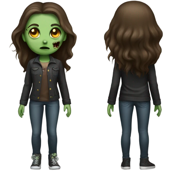 girl zombie with brown hair long and a long sleeve black emoji