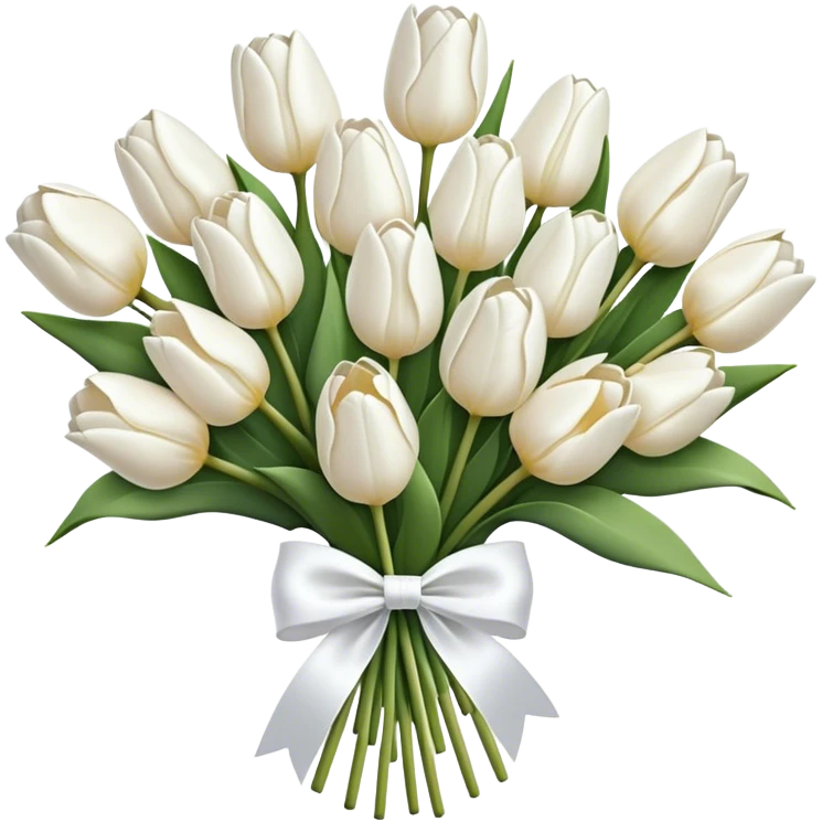 white tulip bouquet with a white bow holding the flowers together emoji