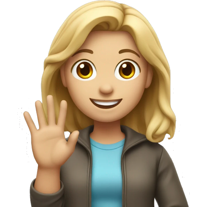 a memoji of smiling casual student girl waving at you emoji