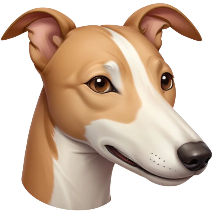 Meme-Worthy Cute Sleeping White and Brown Greyhound Portrait Emoji, Head resting peacefully with a contented smile, showcasing a lean, graceful build and a luxuriously smooth Fur of white with brown accents, eyes shut in a serene nap, Simplified yet hilariously adorable features, highly detailed, glowing with a soft, drowsy light, high shine, relaxed and utterly lovable, stylized with an air of playful laziness, bright and heartwarming, soft glowing outline, capturing the essence of a comically sleepy racer, so meme-worthy it feels like it could instantly become the next viral sensation of adorable slumber! emoji