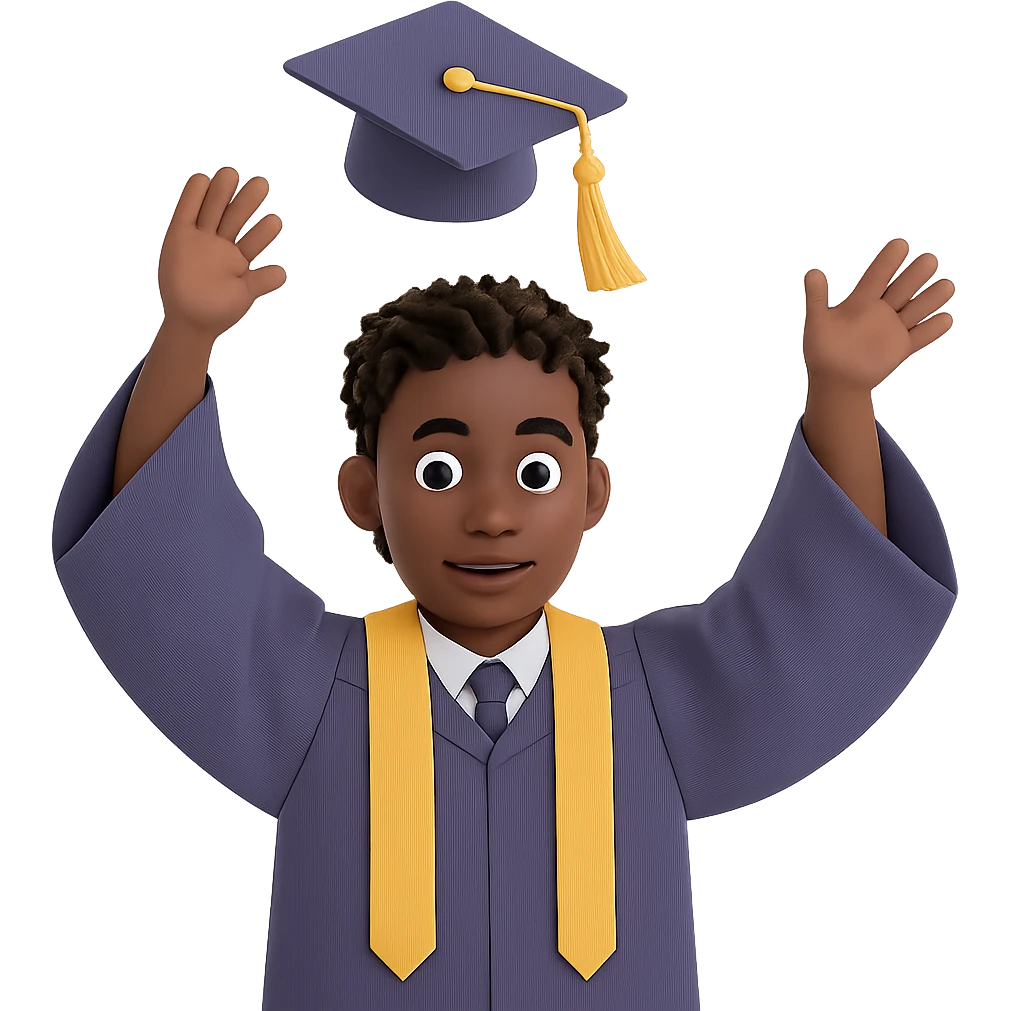 Transform the image into a male African American graduate with twists hairstyle, throwing graduation cap in the air. Remove the background entirely for a clean isolated subject. emoji
