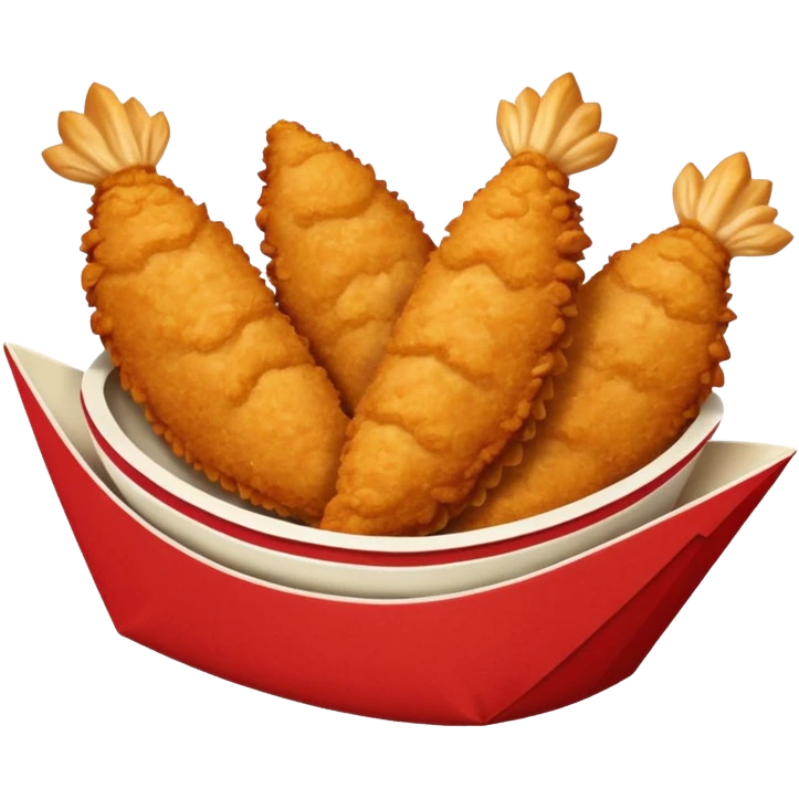 Five delicious breaded irregular chicken tenders in a red paper food boat emoji