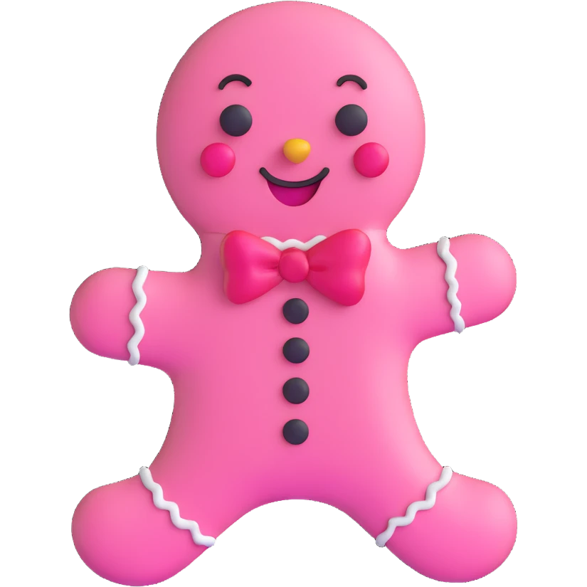 winking pink gingerbread man with heart-shaped buttons emoji