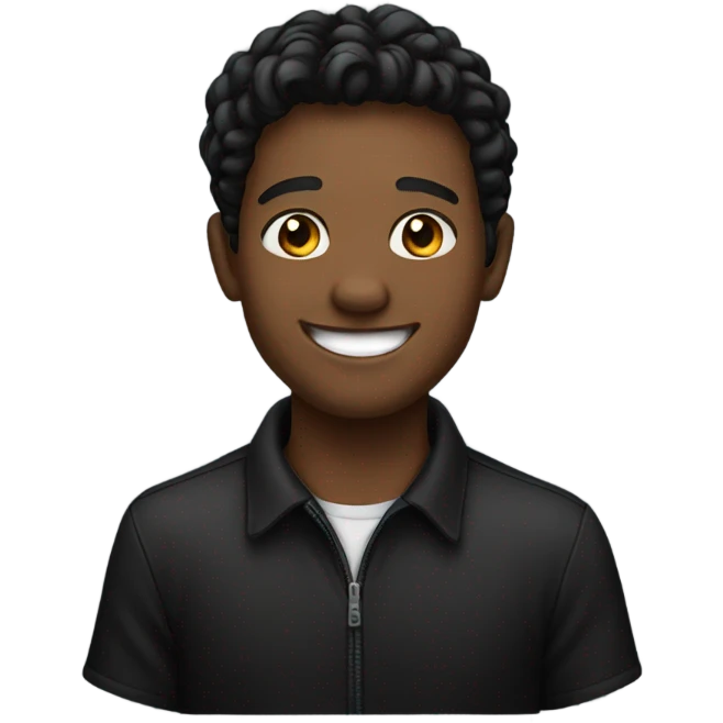 smiling young man in black emoji