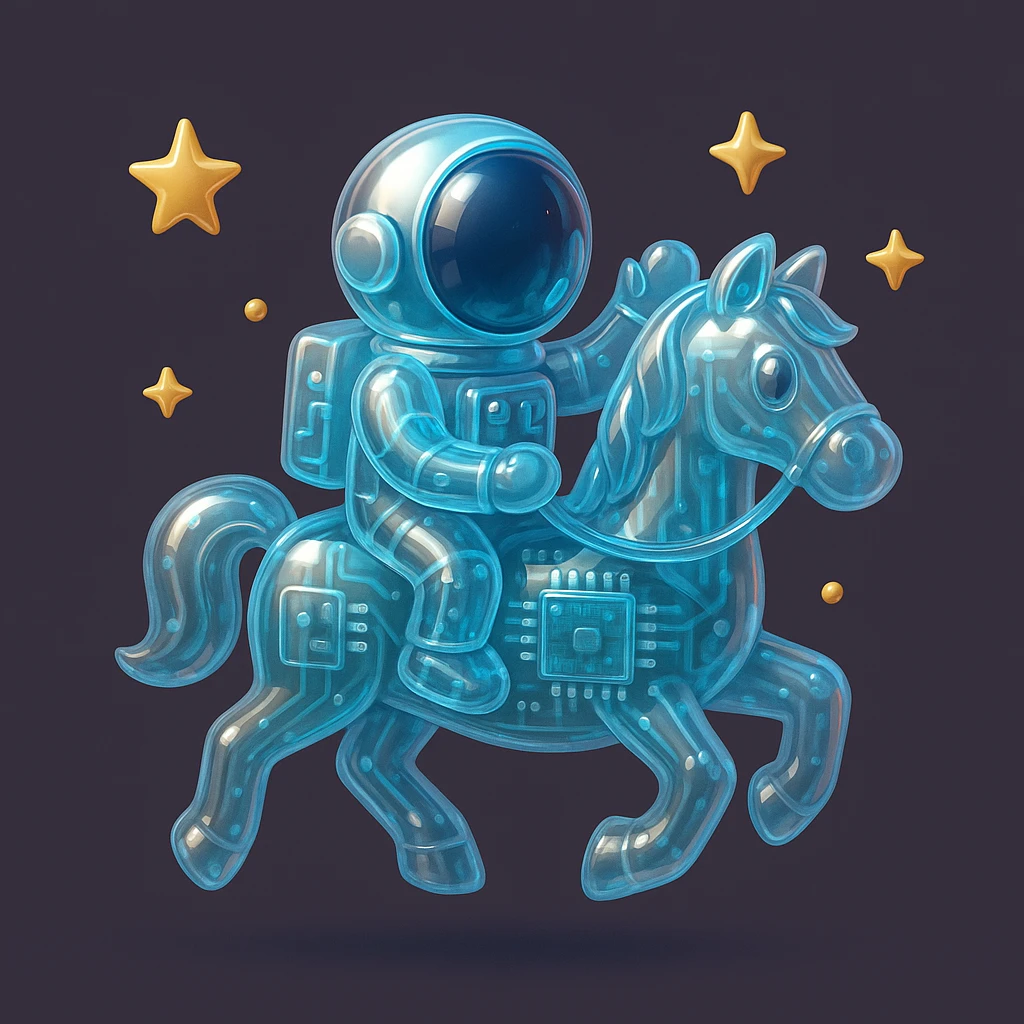 astronaut on horseback with stars in background emoji