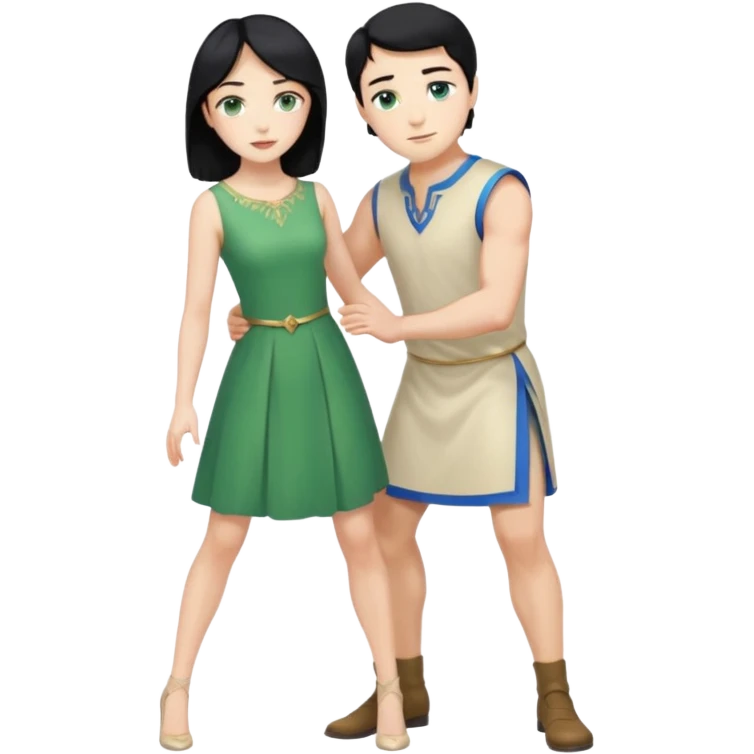 2 Person, King, upright, black Hair, blue eyes, whole body, Woman, blonde Hair, Green eyes, bending knee, sleveless White Dress, emoji