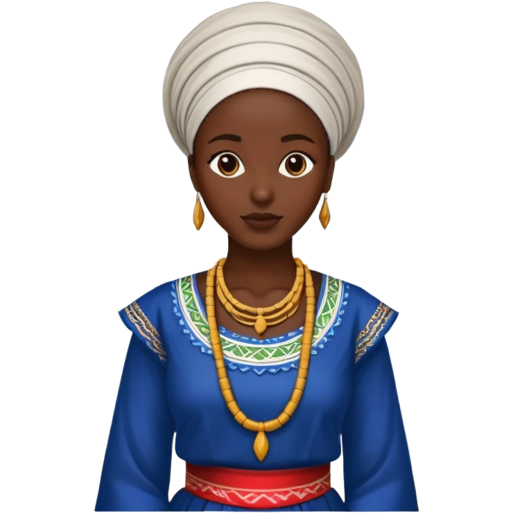 African woman standing by the riverside, traditional clothing emoji