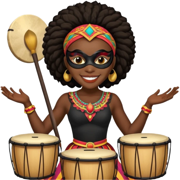 Masked Festival Drummer black woman emoji