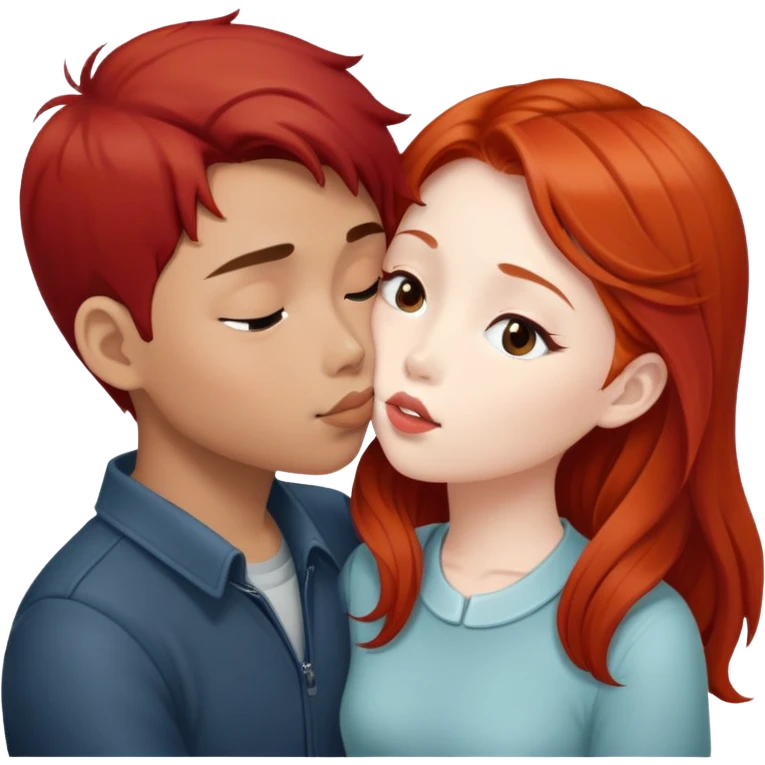 asian boy redhead girl kissing emoji
