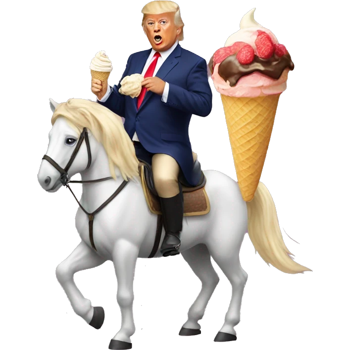 Trump on a horse eating ice cream emoji