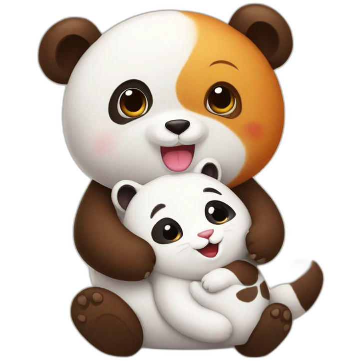 Un panda roux et un chat qui se font un calin emoji