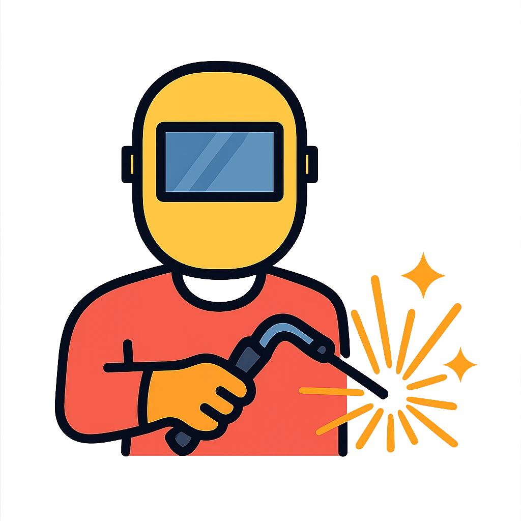 welding, realistic sparks, worker with helmet emoji