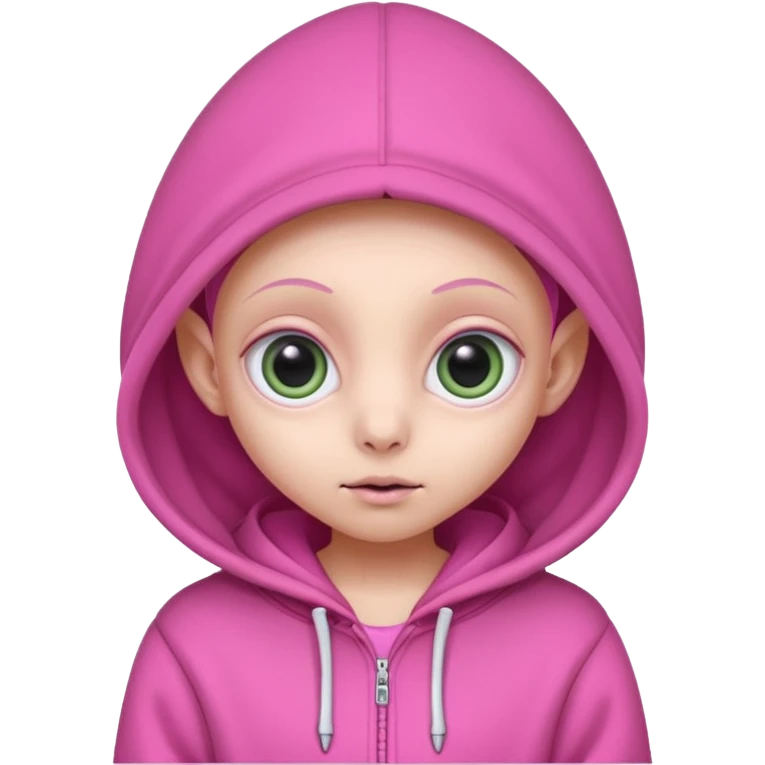 Aliens Pink, hoodie, cute big eye, thin ears, half body emoji