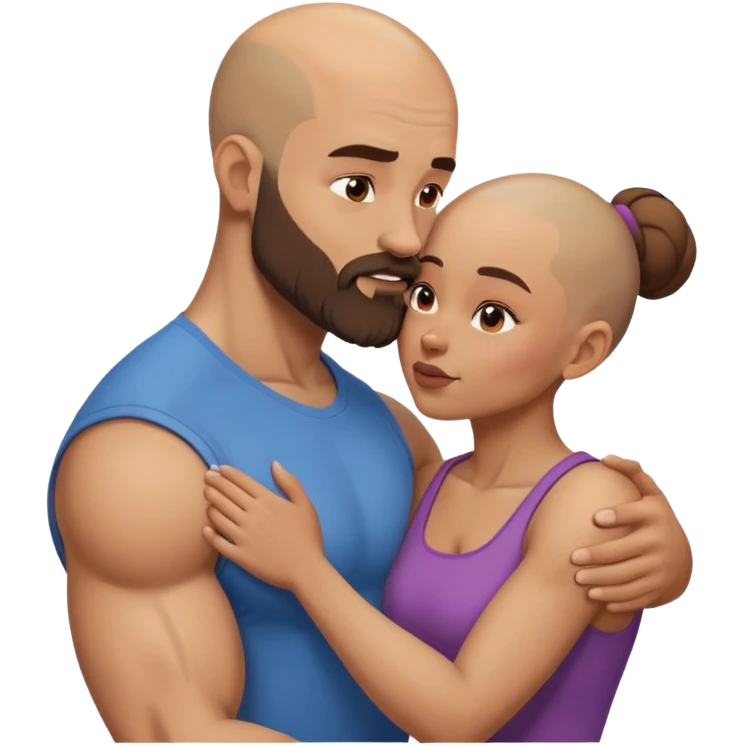 Beautiful light brown making out her muscular bald beard husband emoji