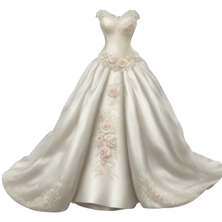Hyper Realistic ornate satin Wedding dress displays with roses emoji